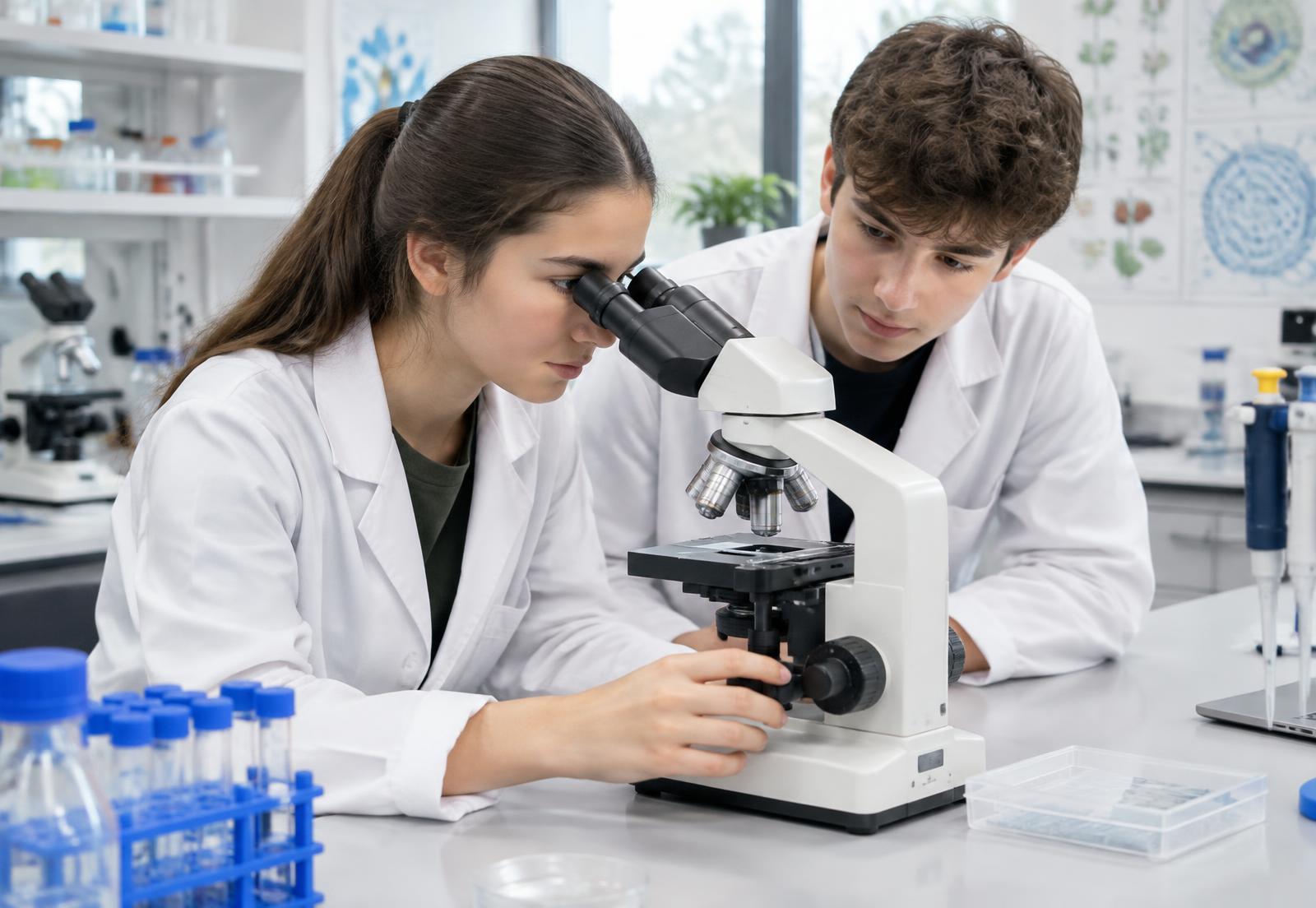Students working in a modern biology laboratory