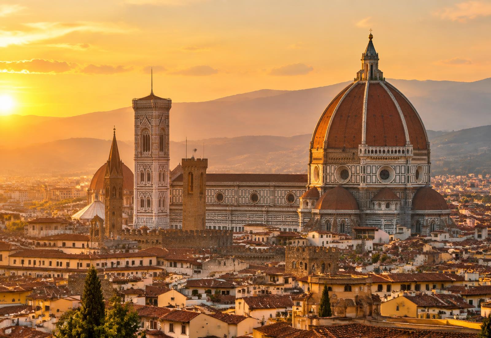 The Florence cathedral dome at golden hour